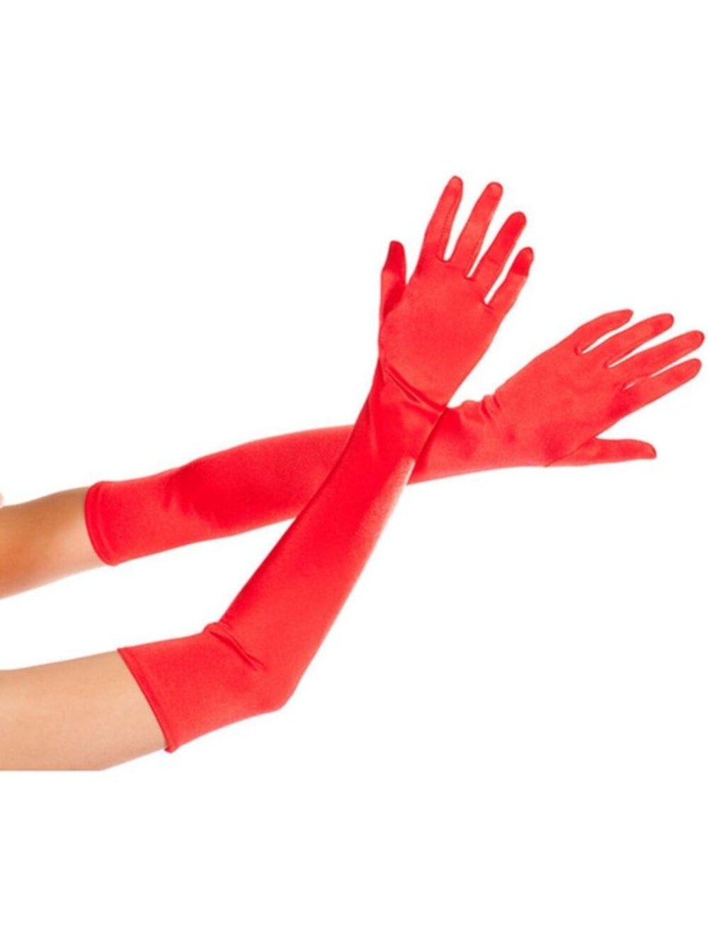 Women's Red Finger Mittens Over Elbow Long Classic Evening Satin Opera Gloves